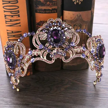 

New Fashion Ladies Floral Headwear Purple Crystal Crown Bridal Wedding Women Hair Accessories LB