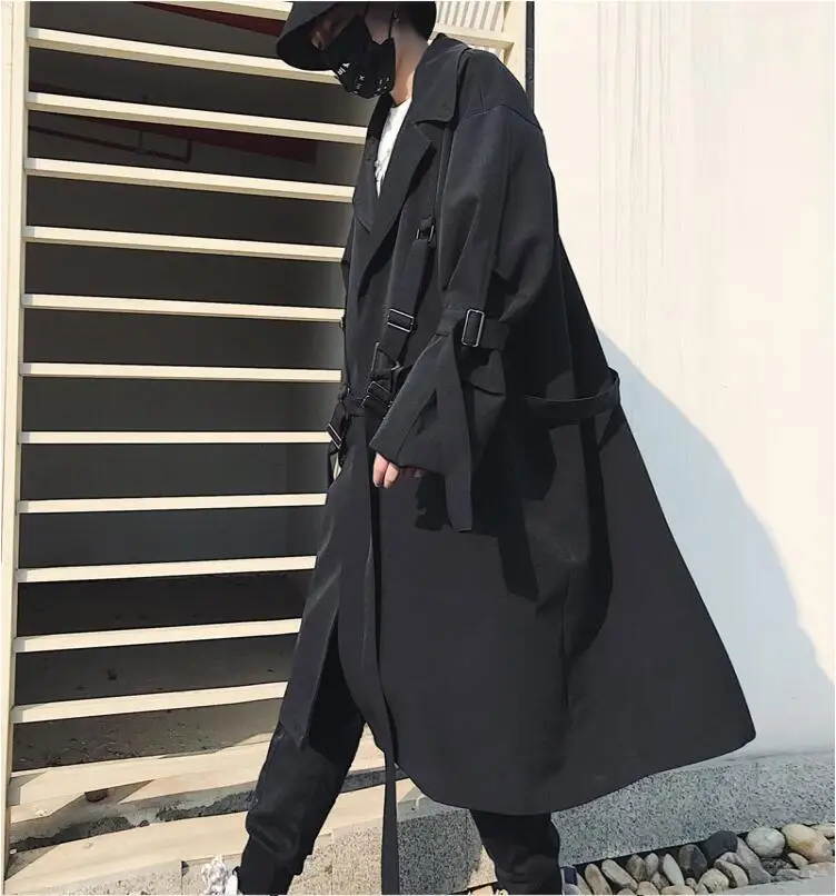 2019 Original high-end customized multi-strap classic all-matching slim coat for men loose oversize medium length trench coat