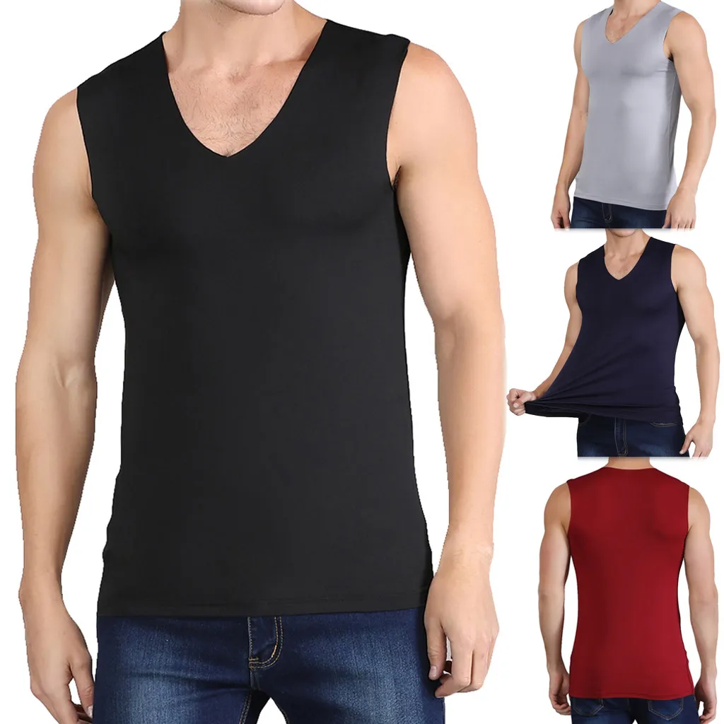 

Hawcoar Men's Summer New Fashion Ice Silk Traceless Thin Breathable Pure Color V-neck Sleeveless Top Tank Top майка Z5