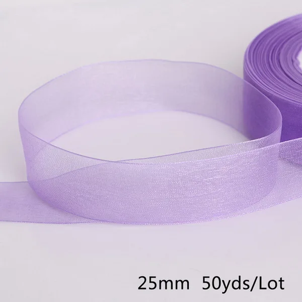 50 ярдов/лот 25 мм многоцветный органза ленты для свадьбы рождественские украшения DIY карты подарок декоративно-упаковочная лента - Цвет: Light Purple