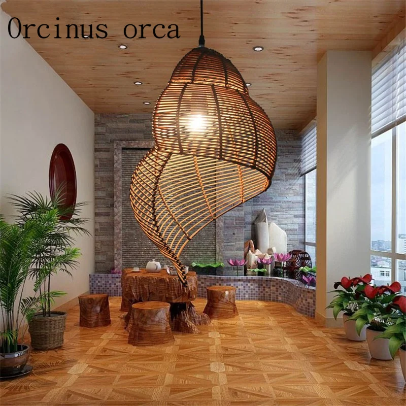 

Retro southeast snail chandelier Cafe balcony style creative rattan weaving chandelier free shipping