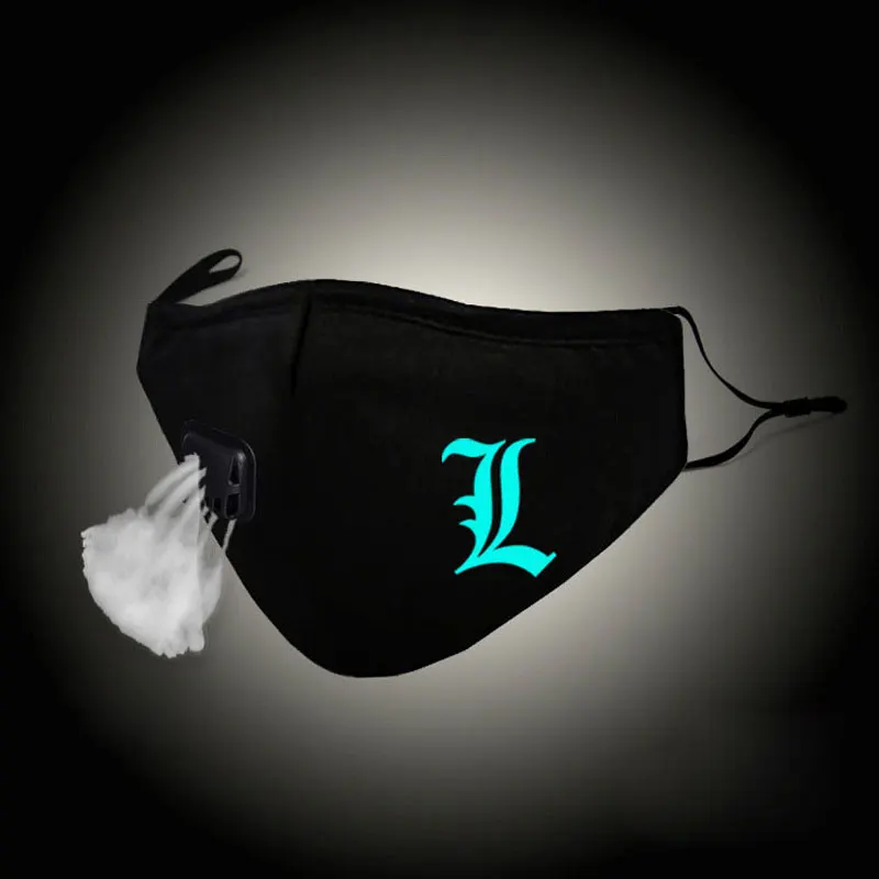 

Glow In Dark Fashion Unisex Mouth Mask Death Note Cosplay Cotton Gauze Face Mask Anti PM2.5 Dust Filter Muffle Valved Respirator