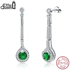 Effie queen 925 серебряные серьги для женщин 100% Твердые стерлингового серебра капли воды AAA зеленый кубический циркон женский ювелирны