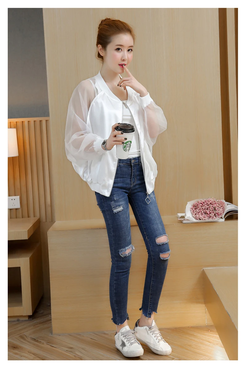 Women Jacket Pink Stand Collar Mixed Media Zipper Bomber Jacket Korean Sunscreen Baseball Uniform Loose Women Jacket D8A33 (12)