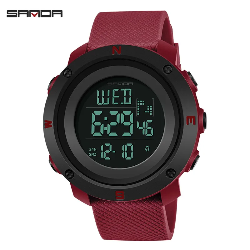 Black red SANDA роскошный бренд для мужчин s спортивные часы погружения 50 м цифровые светодиодные милитари часы для мужчин модные повседневное электроники наручные часы Relojes - Цвет: Black red