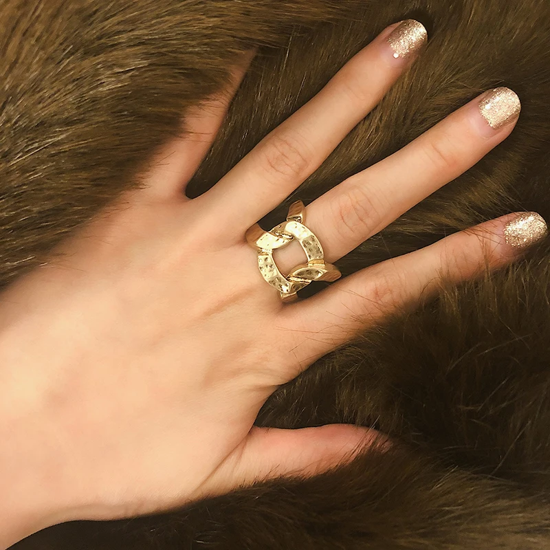 

AE-CANFLY The Hemp Square Vintage Ring Jewelry Women Hollow Geometry Ring NX0216