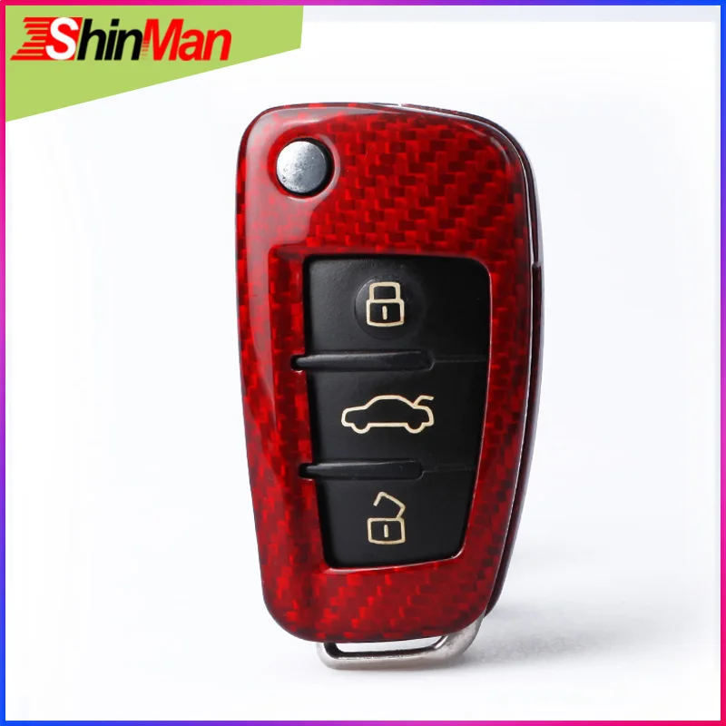 

ShinMan Carbon Fiber Charming Red CAR key case key shell Key Cover For r Audi A3 8P 8V A4 B7 B8 A6 C6 A8 TT Q7 Q3 Q5 S6 S3 S4