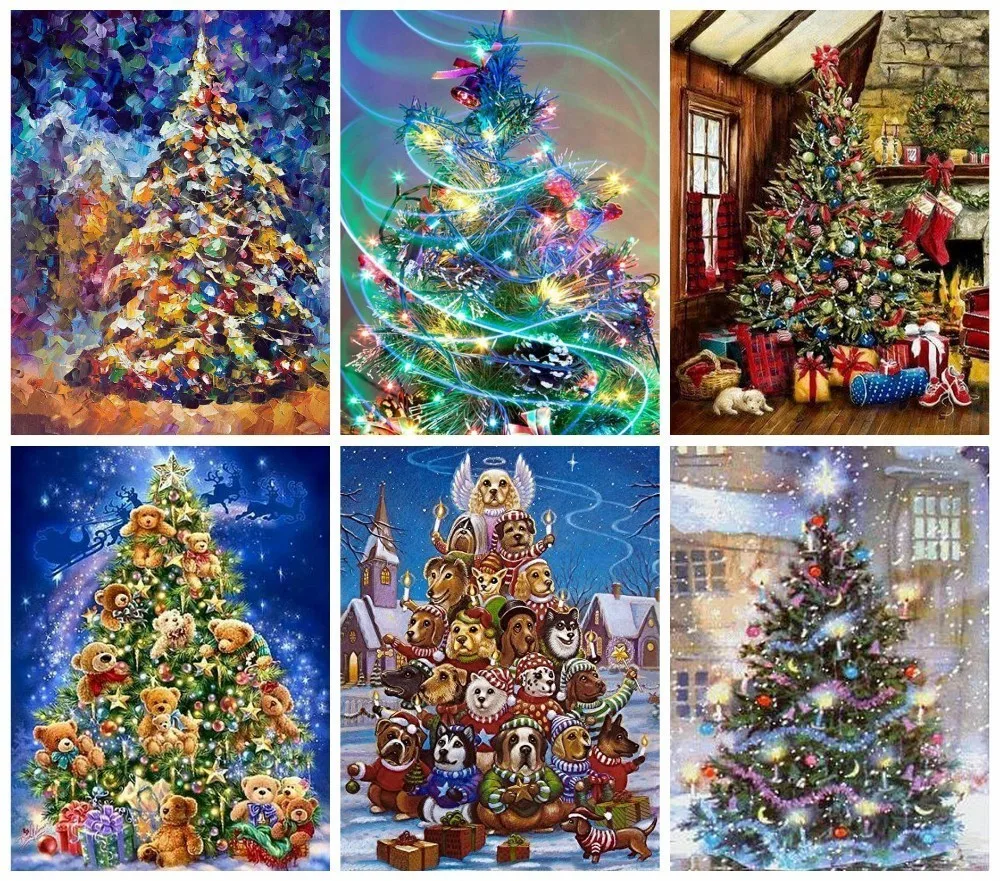 

Fezrgea 5D DIY Diamond Painting Christmas Tree Diamond Mosaic Cartoon Full Round Picture Of Rhinestone Christmas Decor For Home