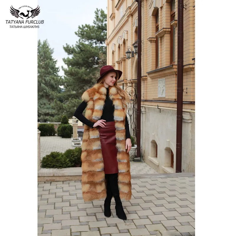 

Tatyana Furclub New Winter Fur Vest Women Long Outwear Fashion High Street Fur Jacket Natural Red Fox Fur Coat Luxury Sleevevest