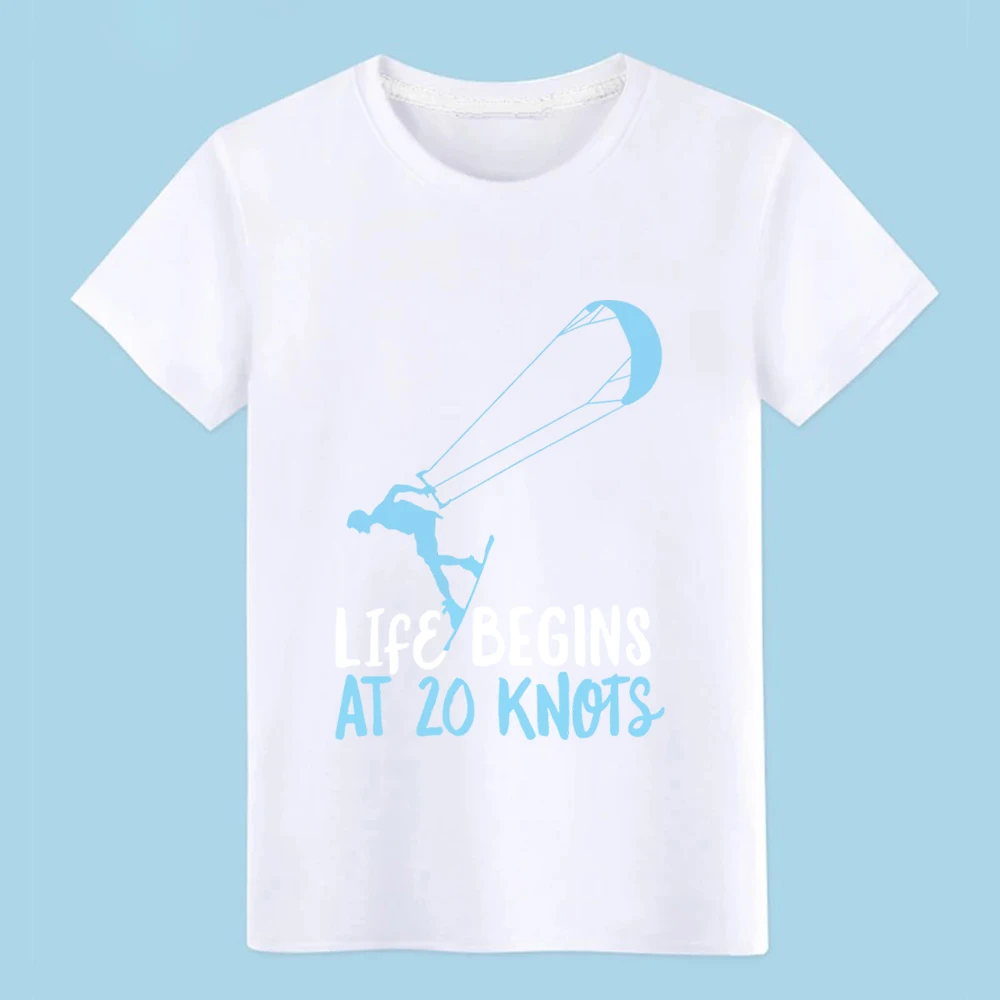 Мужская футболка для кайтсерфинга жизнь начинается 20 узлов Kiteboard Футболка дизайнерская футболка с круглым вырезом тонкая интересная рубашка здания - Цвет: White