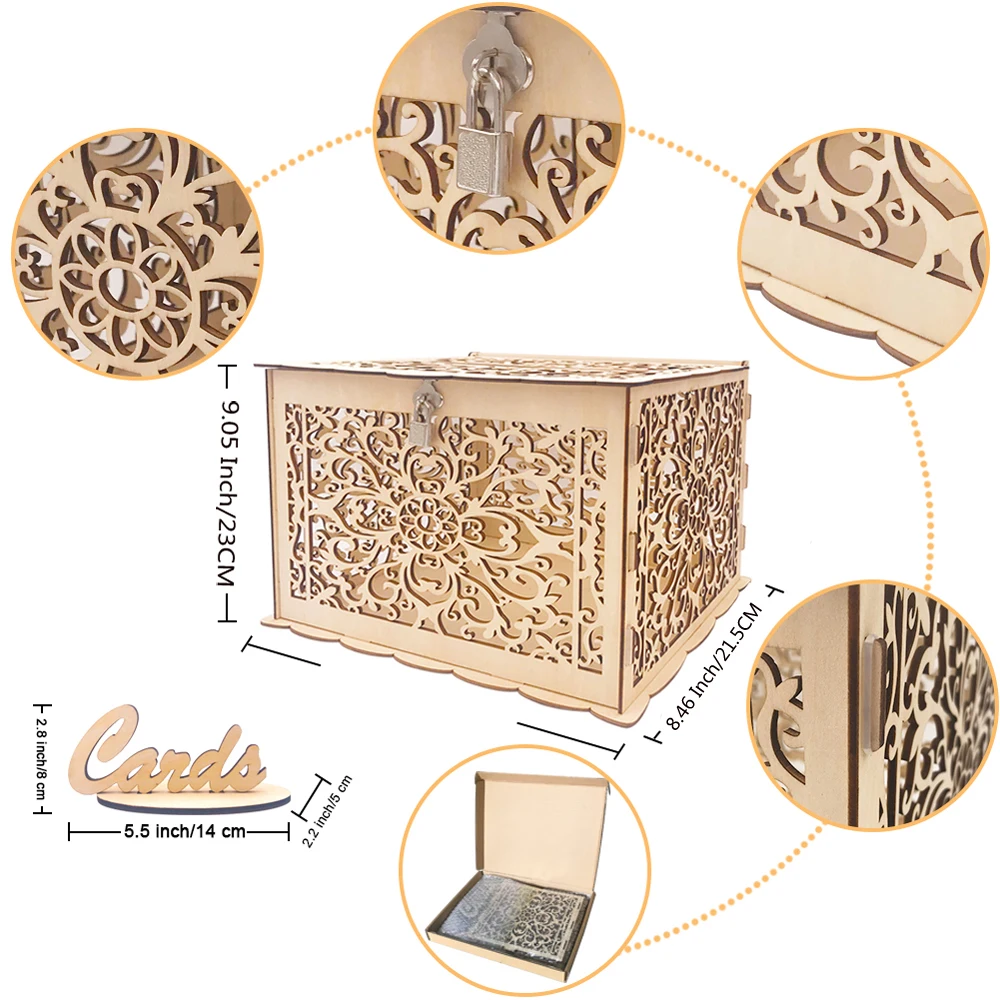 Коробка для свадебных открыток замок для деревянного ящика красивое украшение для свадьбы чехол для денег