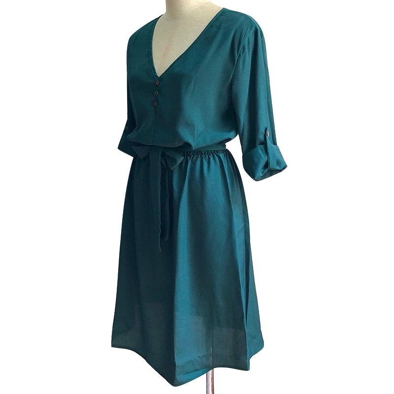 Robe Femme 2019 New Summer Beach Dress Women Sexy Half Sleeve V Neck Chiffon Dress Solid Elegant Office Mini Dresses Vestidos  01