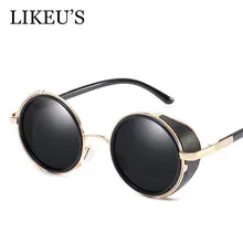 LIKEU'S Кожа стимпанк очки черные круглые винтажные брендовые дизайнерские солнцезащитные очки мужские женские круглые готические очки UV400