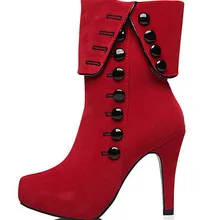 Tideway Для женщин Европейский на высоком каблуке Модные Роскошная обувь красные ботильоны на платформе с кнопкой плюс Размеры
