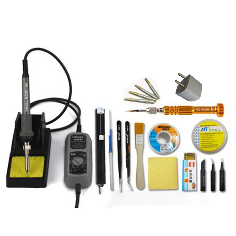 Image Thermostatic Electric 220V 60W Solder Soldering Iron Welding Soldering Station With Solder Sucker Iron Tips Tin Wire