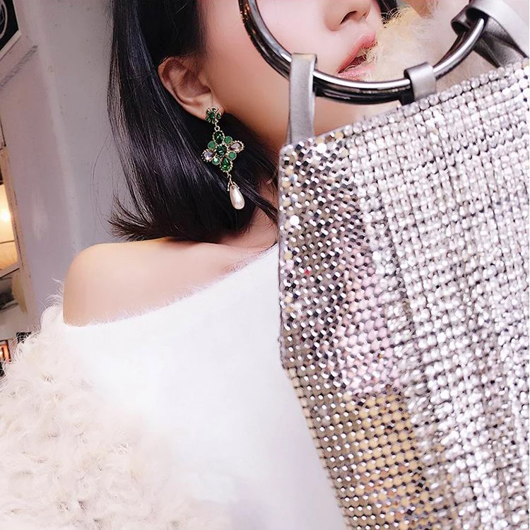 MENGJIQIAO-Vintage-Green-Crystal-Flower-Long-Earrings-For-Women-Fashion-Simulated-Pearl-Drop-Dangle-Brincos-Party