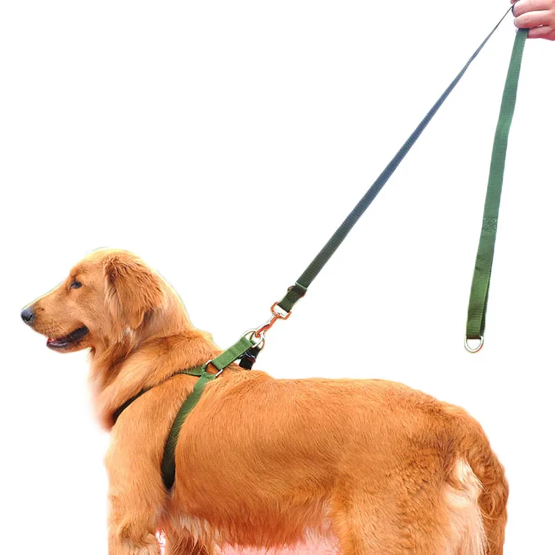 Breathable Dogs Harness With Leash Soft Nylon Vest Army Green Pet