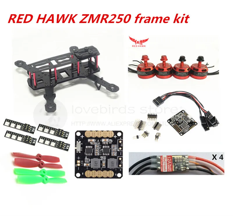 

DIY FPV race mini drone ZMR250 frame kit pure carbon frame + RED HAWK DX2205 2300KV + RED HAWK BL ESC OPTO + NAZE32 10DOF
