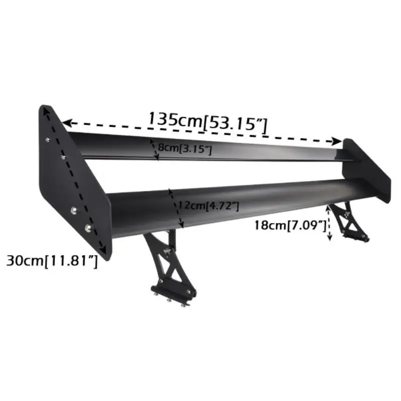 135cm 53 inch Universal Aluminum Double Deck Car Rear Trunk GT Car Spoiler Wing Black Adjustable Rear Bumper Protector Spoiler