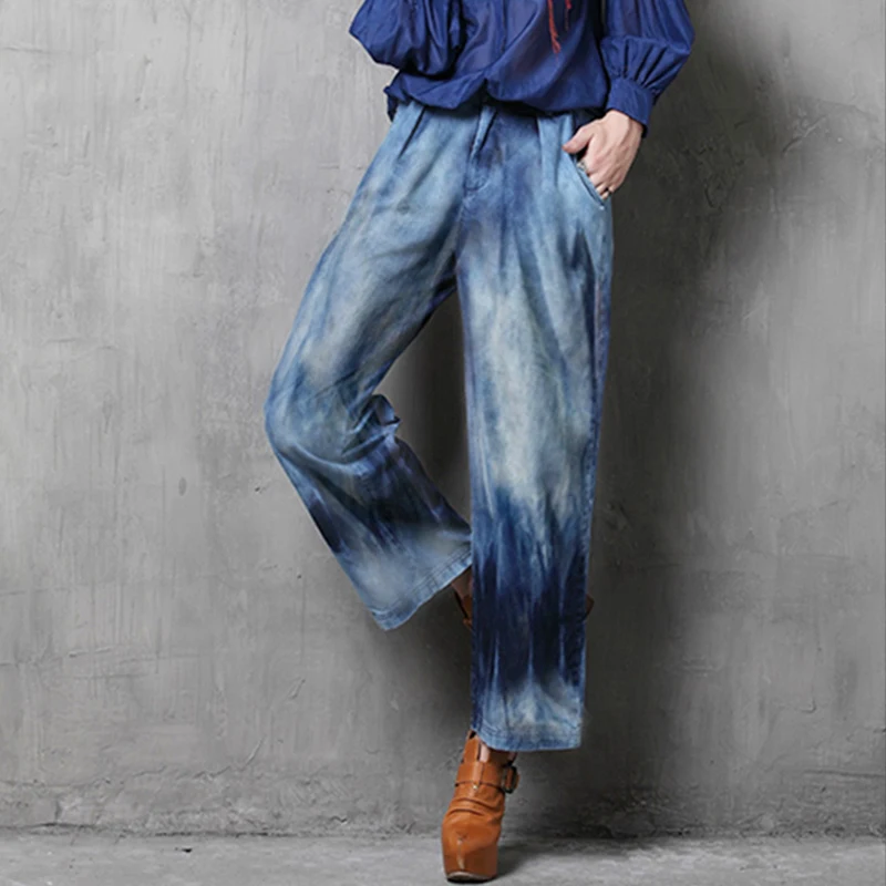 2016 New Vintage Delicate Women Pants jean Boyfriend All match Casual Pockets Wide Leg Pants Brand