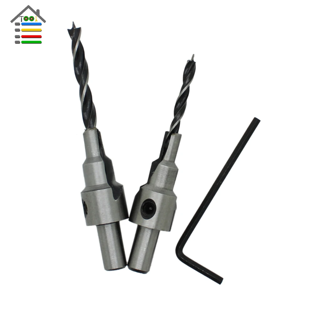 2pc 3 Step Pilot Drilling Countersink Drill Bits Set Reamer Screw Wood