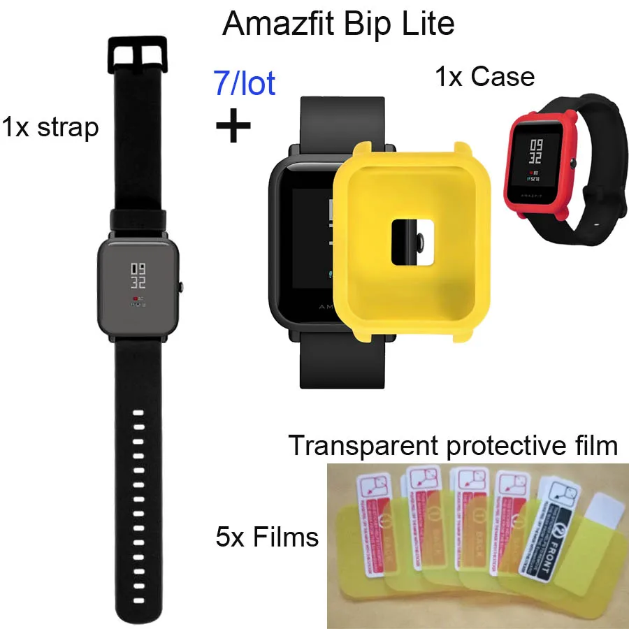

For Xiaomi Amazfit Bip Bit Lite Bracelet Strap Screen Film Protector Protective Case Silicone Watchband 7Pcs