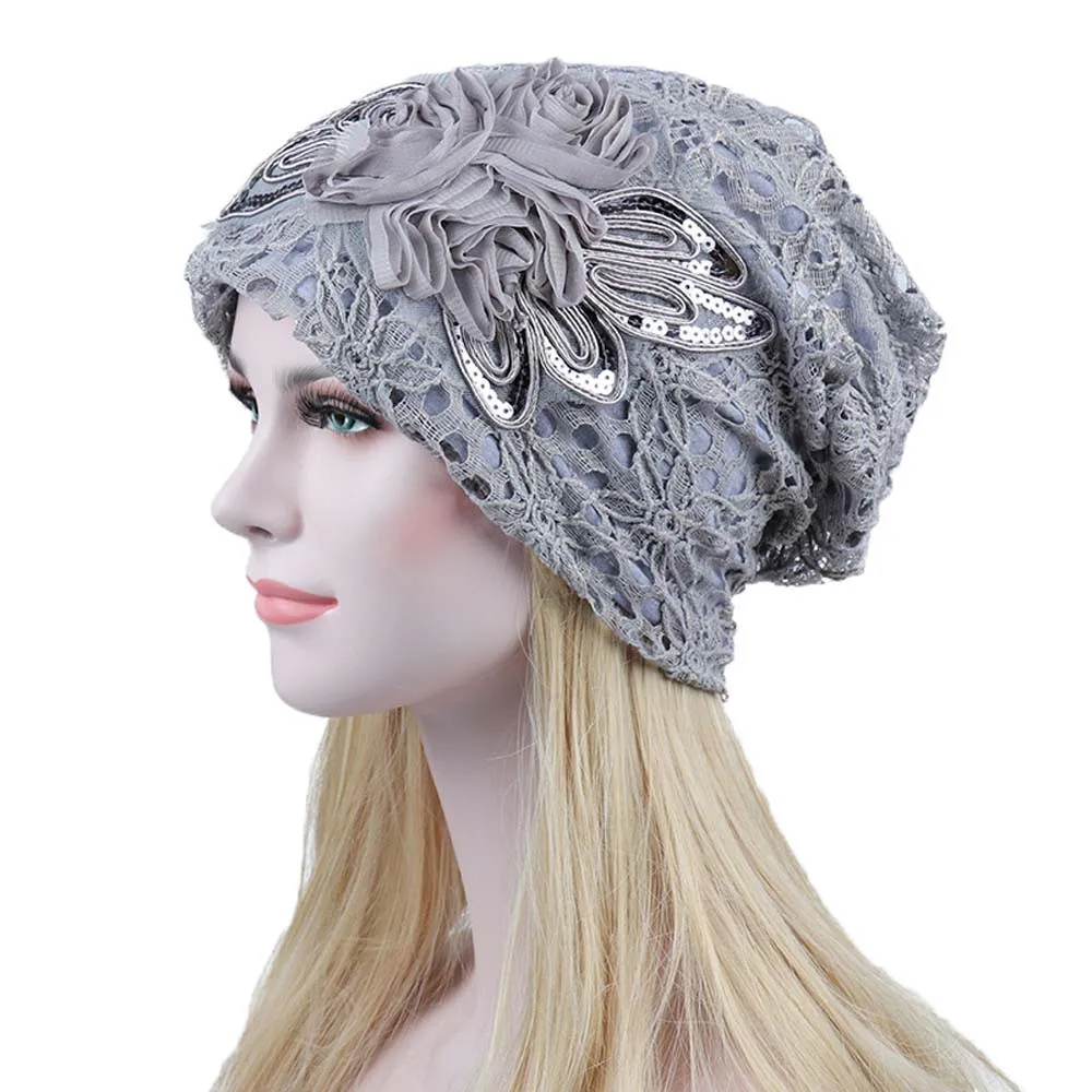 

Summer Beanies For Women Lace Flower Slouchy Baggy Head Cap Chemo Beanie Cancer Hat Turban gorros mujer invierno 2019 Hot@35