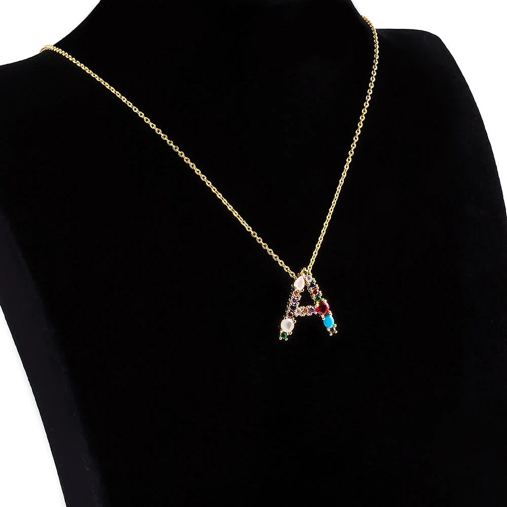 Многоцветный модный микро-паве Циркон Алфавит ожерелье s DIY инициалы из A-Z буквы кулон ожерелье Женские Ювелирные изделия 45 см