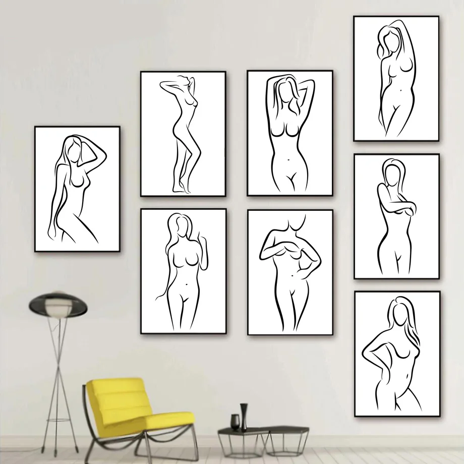 

Abstract Sexy Nude Woman Line Wall Art Canvas Painting Nordic Poster And Print Black White Wall Picture Naked Girl Bedroom Decor