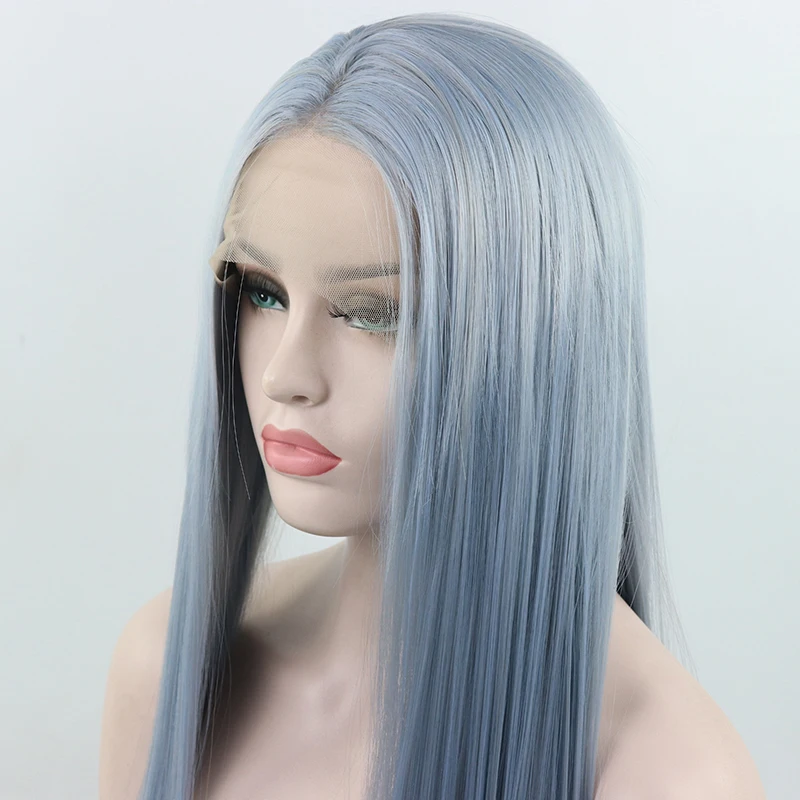 Fantasy beauty светло-голубые длинные прямые синтетические парики на шнурках спереди термостойкие волокна замена волос парик для женщин