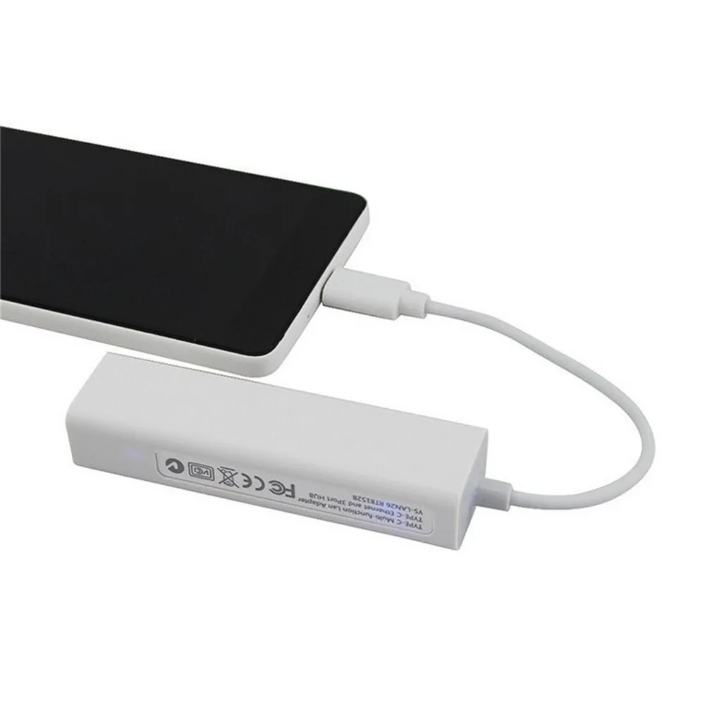 100 pcs 3 포트 USB 3.0 허브 유형 C to RJ45 100Mbps 이더넷 LAN 어댑터 데이터 유형-C 유선 네트워크 카드 Macbook 용 고속