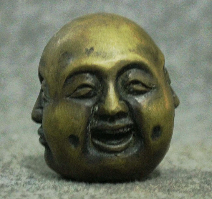 

Folk China Chinese Old Bronze Buddhism 4 Face Happy Maitreya Buddha Head Statue