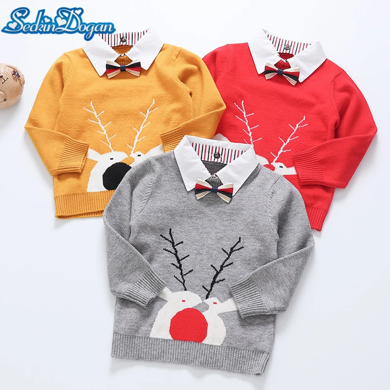 

SeckinDogan Baby Sweaters Boys Long Sleeve Spring Autumn Kintted Sweater Cute Cartoon Red Yellow Grey Shirt Collar Baby Clothes