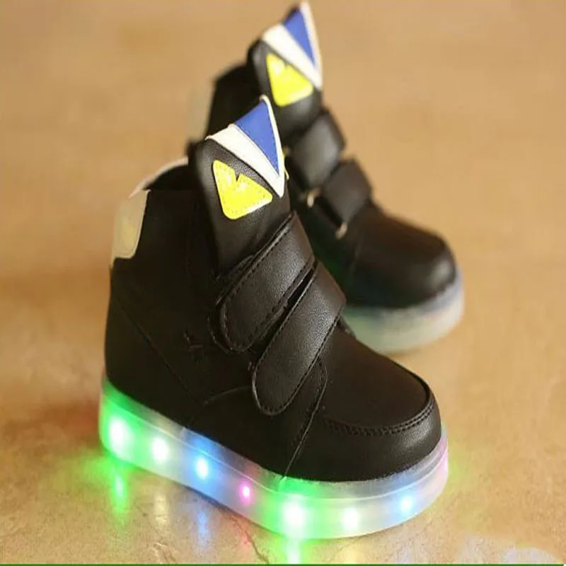 

2018 cool fashion Hook&Loop baby boots patch cartoon LED lighted baby sneakers cool glitter baby girls boys shoes toddlers