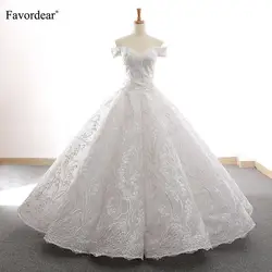 Favordear эллегант С Плеча Лодка средства ухода за кожей шеи свадебное платье Vestido De Novia простой Плиссированные аппликация Пышное Свадебное 2019