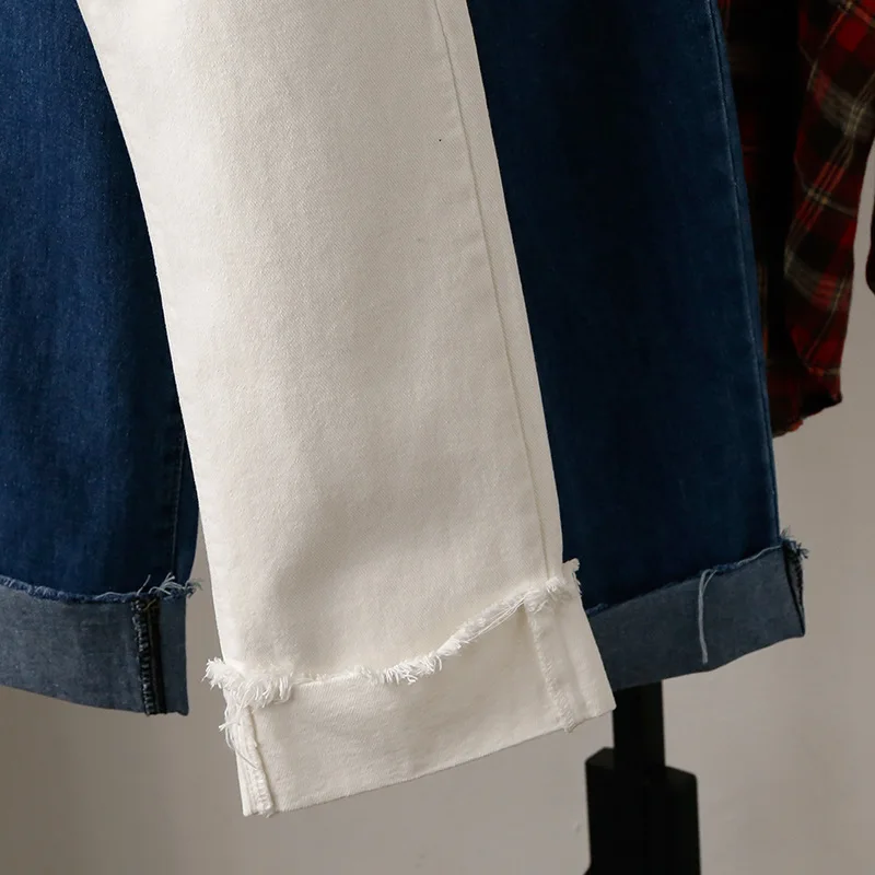 2019 Summer Women Cuffed Denim Wide Leg Pants High Waist Pocket Vintage Harajuku Mom Jeans Loose Casual Streetwear Jeans