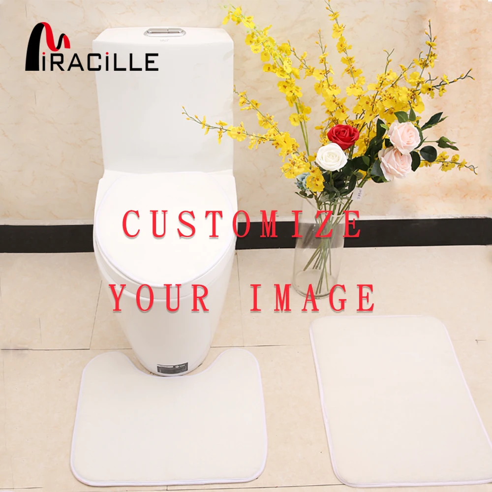 Günstige Miracille Angepasst 3 Pcs Korallen Fleece Wc Sitz Abdeckung mit Ihre Eigenen Bilder Nicht Slip Matte Bad Wc Matten set Bad Teppiche