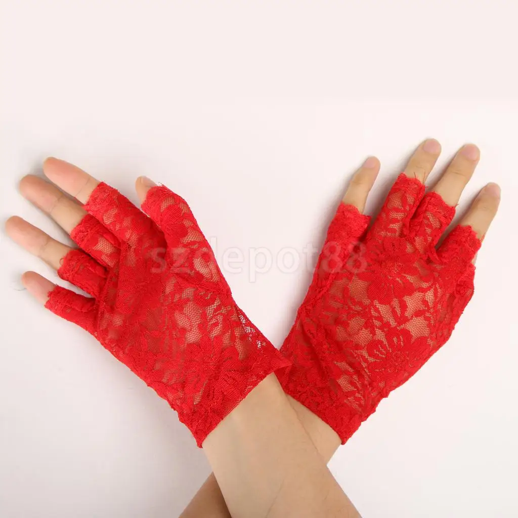 Wedding Bridal Lace Flower Half Finger Glove Party Accessories Gloves 