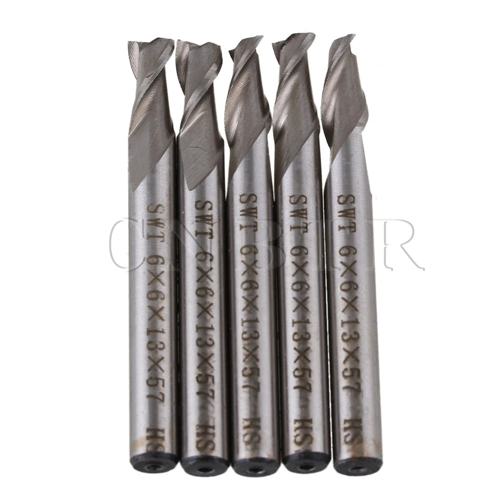 Buy 5pcs HSS 2 Flute 6MM Straight Shank End Mill for