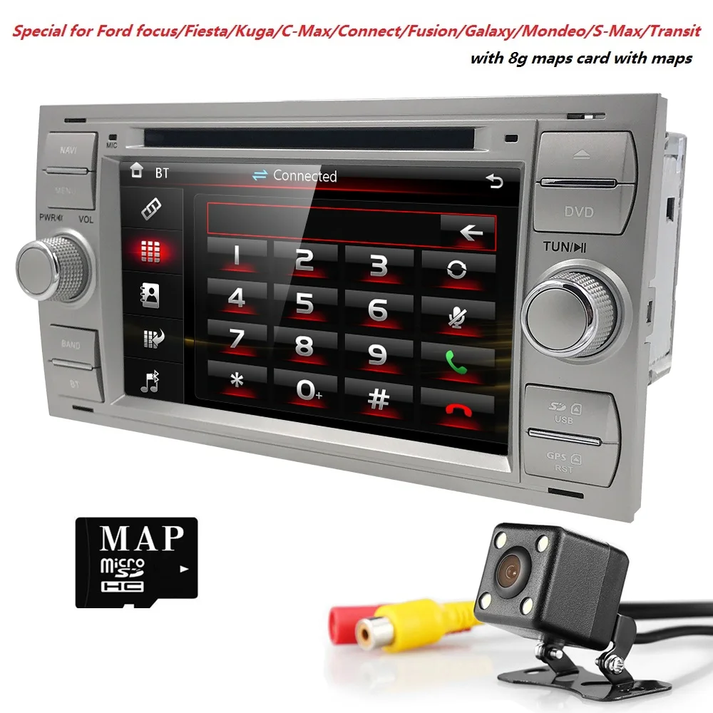2din car autoradio 7 inch dvd monitor for Ford focus/Fiesta/Kuga/C-Max/Connect/Fusion/Galaxy/Mondeo/S-Max/Transit swc rds bt cam