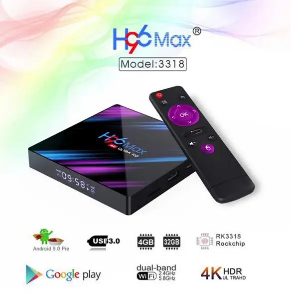 H96 Max 20 шт android 9,0 H96MAX 3318 Rockchip 2 Гб 4G 16 ГБ 32 ГБ 64 ГБ Android tv box 2,4/5,0G WiFi BT 4,0 4K