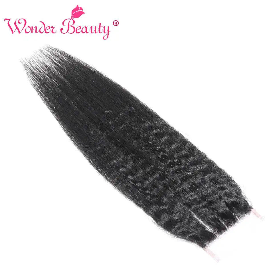 Kinky Straght Hair 5*5 кружевное закрытие с глубокой частью 8-20 дюймов Wonder beauty Yaki Remy бразильские человеческие волосы закрытие с детскими волосами