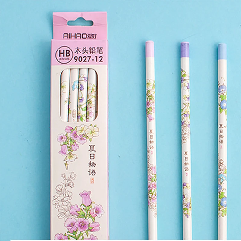 12pcs Hb Round Pencil Drum Angle Pencil Children And Pupil Wood