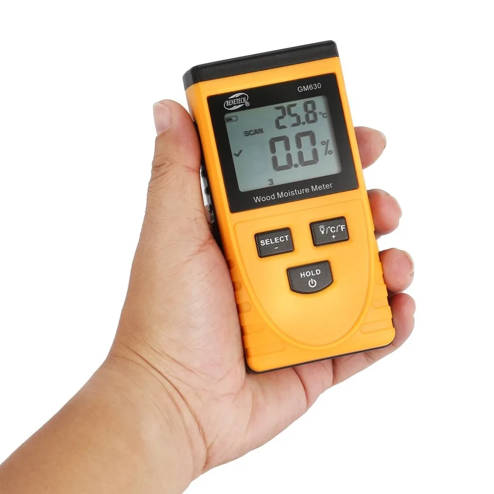 BENETECH GM630 Digital LCD Display Wood Moisture Meter Humidity Test Timber Paper Tree Damp Detector Density Hygrometer