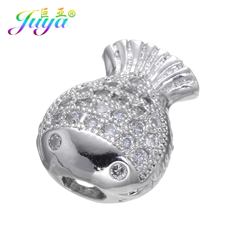 

Juya DIY Jewelry Charm Bead Supplies Micro Pave Zircon Gold/Silver Fish Beads For Handmade Beading Jewelry Braid Bracelet Making