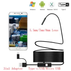 Мини-камера Android PC Typec-C/USB эндоскопа камера 1 м 2 м 5 м Змеиный кабель светодиодный свет водостойкий эндоскоп, бороскоп для исследований