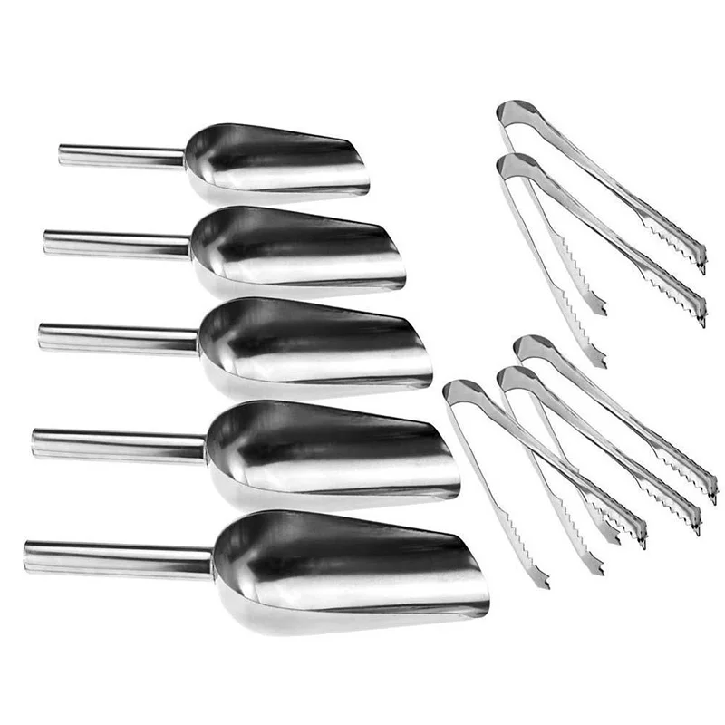 5 shovel + 5 clips Candy Buffet BBQ Candy Buffet Ice Stainless Scoops Tongs Set Wedding Bar Party Kitchen Cooking Tools