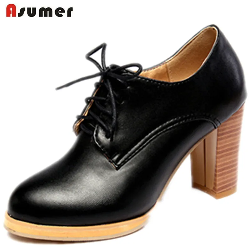 

Asumer Women PU soft leather pumps single shoes spring autumn high heels shoes 10cm platform fashion shoes big size 34-43