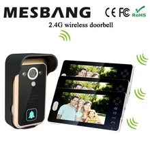 2017 new black color 2.4G wireless door video intercom one camera three 7 inch monitor free shipping