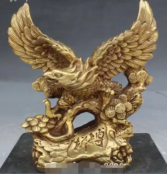 

9" Marked Chinese Fengshui Bronze Fly Eagle Eagles Hawk Hawks Bird Animal Statue